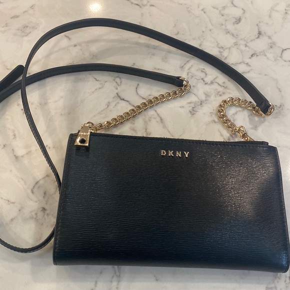 Dkny Handbags - DKNY Black Crossbody Bag with Gold Hardware